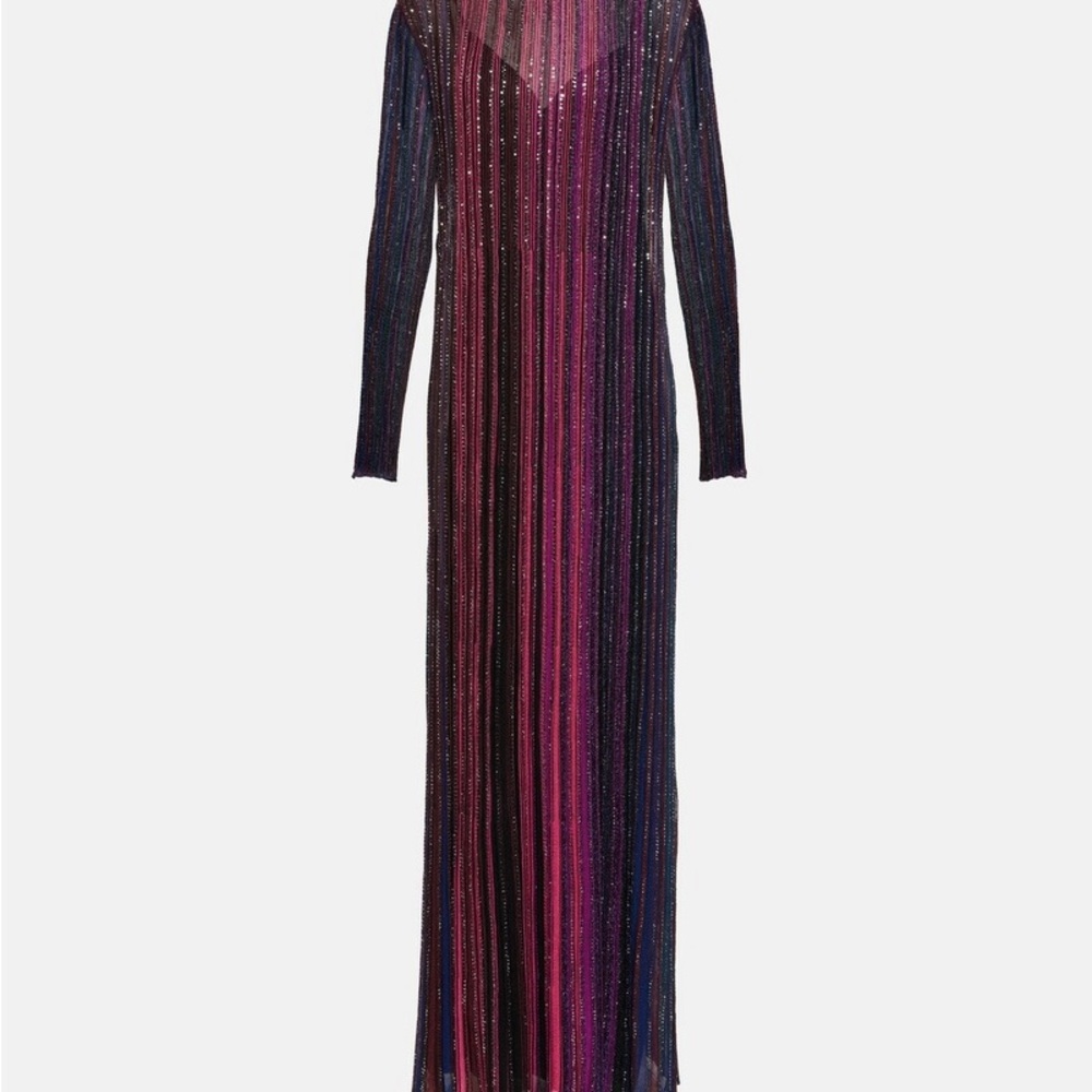 Missoni Multicolored Long Sleeve Knitted Lame Maxi Dress Size 40 - Picture 2 of 7